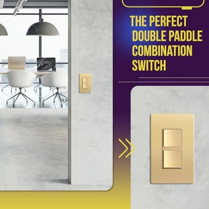 ENERLITES Gold Double Paddle Decorator Single Pole Switch, 15A, 1 Pack