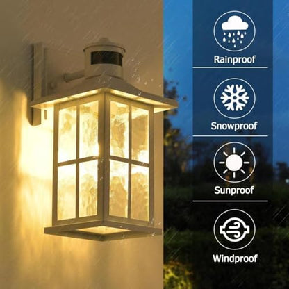 2 Pack Motion Sensor Porch Lights White Dusk to Dawn Outdoor Wall Lantern