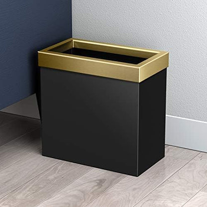 Gatco Small Bathroom Trash Can With Lid, Rectangle 3 Gallon Stainless Steel Wastebasket, Under Sink, Matte Black And Brushed Brass, For Bathroom, Bedroom, Office (1938)