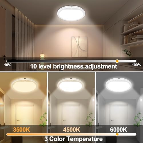 Rechargeable Motion Sensor Ceiling Light with Remote,Round,2 Pack