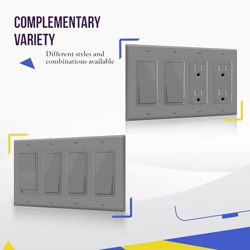 ENERLITES 4-Gang Gray Decorator Light Switch Outlet Wall Plate Cover