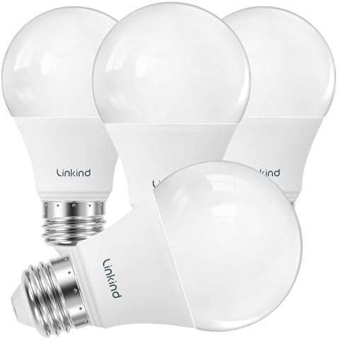 Linkind A19 LED Light Bulbs, 60 Watt Equivalent, 2700K Soft White 4 Packs