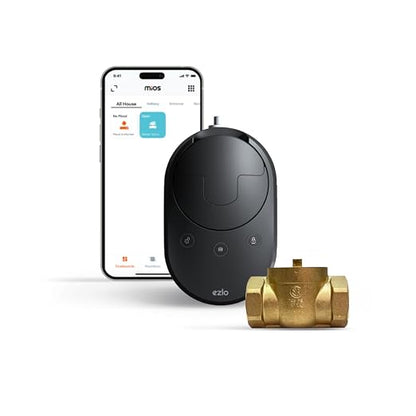 EzloPlus Whole Home Leak Protection Kit | Includes 1 Smart Home Hub + 2 Water Leak Sensors + 1 1¼" Z-Wave Smart Water Shut-Off Valve