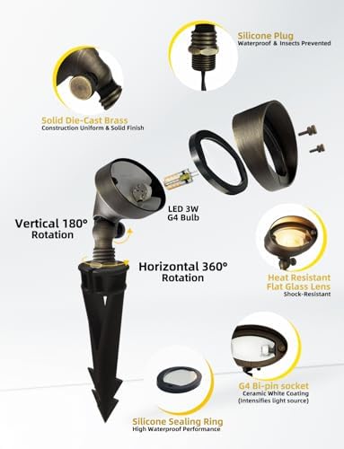 COLOER Brass Landscape Flood Lights 1 Pack with LED G4 Bulb (501B Bronze)