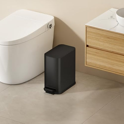 TIPGO Small Bathroom Trash Can with Lid Soft Close,1.3 Gallon, Matte Black