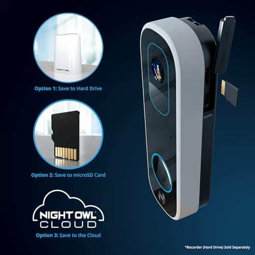 Night Owl 2K Battery Wi-Fi Smart Dual-Powered Video Doorbell - Black