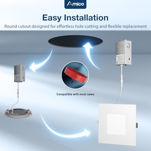 Amico 12 Pack 4 Inch 5CCT Ultra-Thin Square LED Recessed Ceiling Light