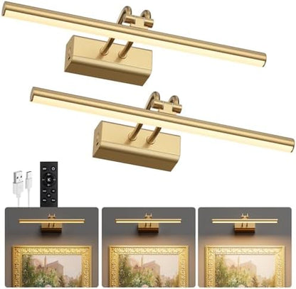 Battery Operated Wall Light, Set of 2, Gold, RF Remote Control