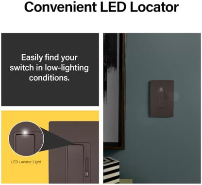 Legrand Radiant 450W LED Dimmer Light Switch 3-Way Rocker Dark Bronze 1Pack
