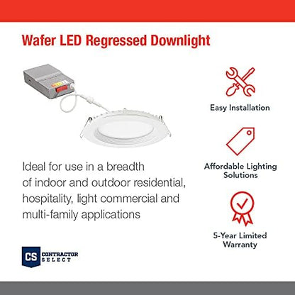 Juno 4" Round Wafer LED Recessed Light, 5-in-1 CCT, Regressed, White, 6Pk