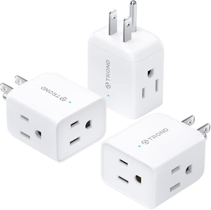 TROND Multi Plug Wall Outlet Extender - 3 Pack Multiple Plug Extension Outlet Splitter Adapter, ETL Listed Horizontal 3 Way Grounded Socket, for Home Office Dorm Cruise Ship Travel Essentials, White