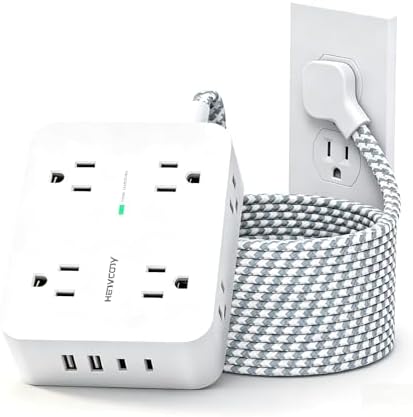HANYCONY Ultra-Thin Flat Plug Extension Cord, 8-Outlet Surge Protector 5Ft