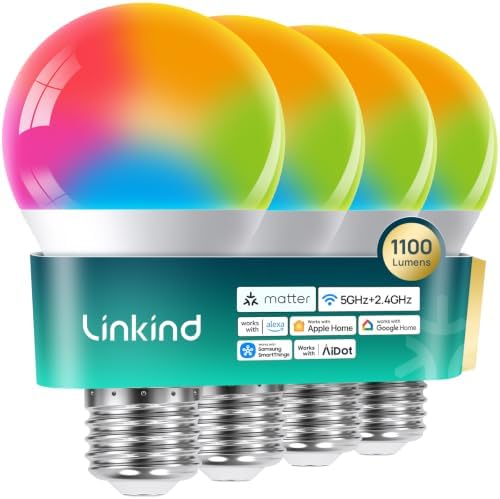 Linkind Matter Smart Light Bulbs 5GHz, Works with Alexa/Apple Home/Google