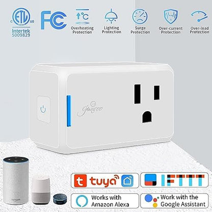 Jinvoo WiFi smart Plug, 10A 1000W Wireless Mini Socket, Timer Remote Control by app and Voice Compatible with Tuya Smart Life app Alexa and Google,no Hub Required, ETL Listed FCC Certified 4 Pack