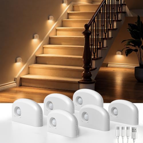 L LOHAS LED Motion Sensor Night Light, Rechargeable Step Light, 6 Pack
