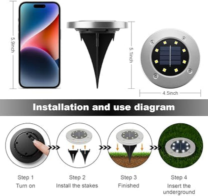 OULONGER 4.6inch Solar Ground Lights, Garden Solar Outdoor Waterproof Pathway Bright In-Ground Landscape Lights for Patio, Lawn, Yard, Driveway, Step and Walkway(White Light 12Packs)