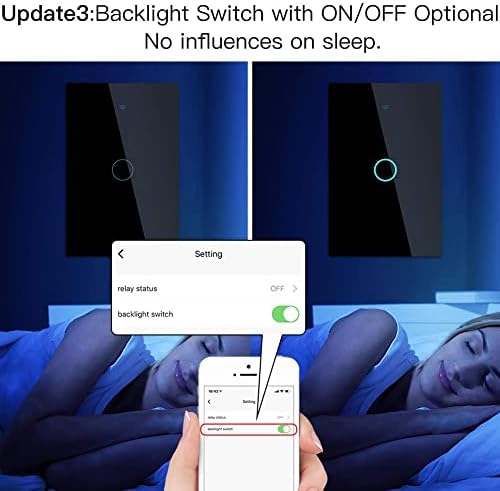 MoesGo WiFi Smart Wall Light Switch,Glass Panel, Multi-Control(3 Way), 2.4GHz Wi-Fi Touch Switches, Neutral Wire Required, Remote Control Smart Life/Tuya App, Work with Alexa, Google Home Black 1 Gang