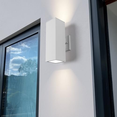 mirrea 12" Modern Outdoor Porch Light in 2 Lights, Matte White, 2 Pack