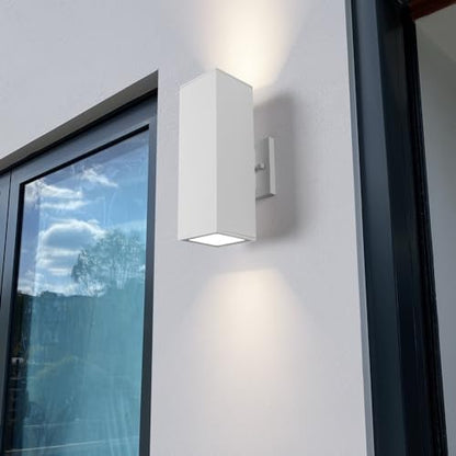 mirrea 12" Modern Outdoor Porch Light in 2 Lights, Matte White, 2 Pack