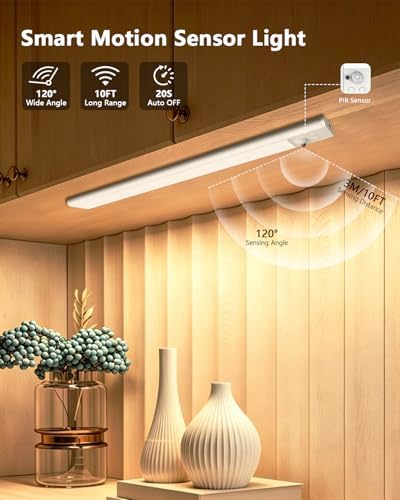 Under Cabinet Lighting,RGB Motion Sensor Night Lights,Rechargeable Under Cabinet Lights,15 Colors Dimmable Bar Light with Remote,Wireless Closet Lights,Indoor Counter Lights for Kitchen Shelf 4Pack