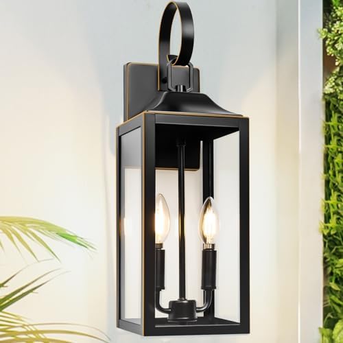 19" Large Outdoor Wall Lights Modern Front Porch Lantern Wall Mount 2-Light