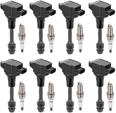 BDFHYK 8 Ignition Coil Pack UF551 and 8 Iridium Spark Plug 4505 Compatible with INFINITI 07-10 QX56,Compatible with Nissan 07-15 Armada, 12-15 NV2500 NV3500, 08-12 Pathfinder Coil for 5C1729 E1051