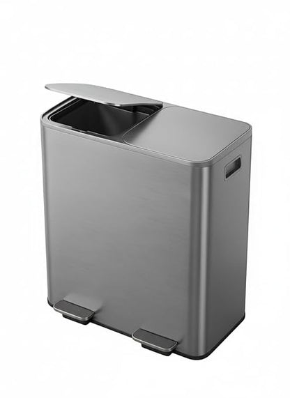 Garvee Double Trash Can, 2 x 8 gal (2 x 30 L) Garbage Can for Kitchen Dual Compartment Recycling Kitchen Step Trash Bin, Stainless Steel Trash and Recycle Bin Combo with Soft-Close Lid,Matte Grey