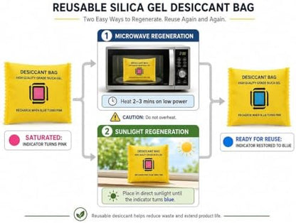 12×100g Reusable Color Changing Silica Gel Desiccant Packs, Rechargeable