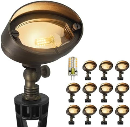 COLOER Brass Landscape Flood Lights 12 Pack with LED G4 Bulb (501B Bronze)