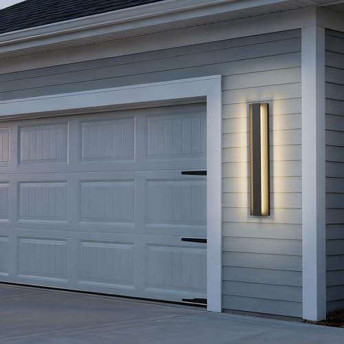 LamQee 31.5 Inch Long Outdoor Wall Lights Modern Exterior Lighting Fixtures, 3000K 24W LED Linear Outdoor Wall Sconce, Contemporary Matte Black Outside Wall Mount Lights for House Garage Porch Patio