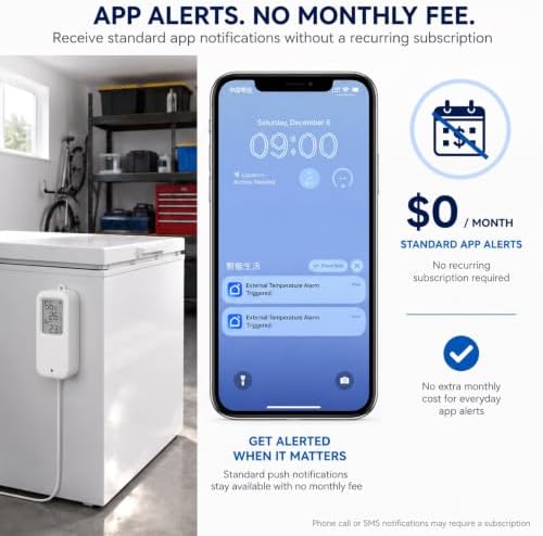 DAYTECH WiFi Freezer Alarm Thermometer, 1 Pack with App Alerts