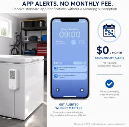 DAYTECH WiFi Freezer Alarm Thermometer, 1 Pack with App Alerts
