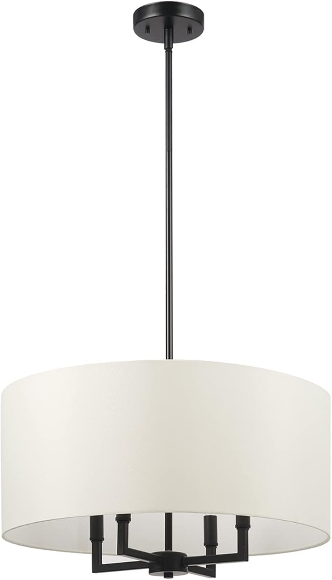 Globe Electric 67000065 4-Light Chandelier, Matte Black, Beige Fabric Shade, Modern Hanging Light for Kitchen Island, Dining Room Table or Hallway, Candelabra Base, Dimmer Switch Compatible