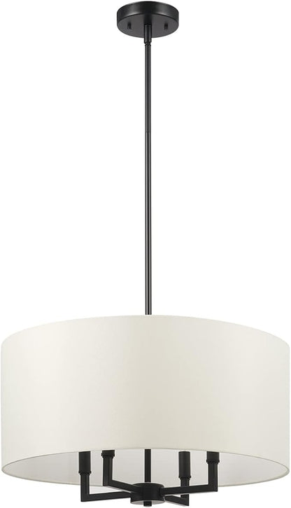 Globe Electric 67000065 4-Light Chandelier, Matte Black, Beige Fabric Shade, Modern Hanging Light for Kitchen Island, Dining Room Table or Hallway, Candelabra Base, Dimmer Switch Compatible