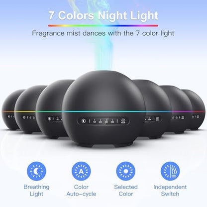 THIMONES 2 Pack Essential Oil Diffuser for Home - 200ml Ultrasonic Aromatherapy Diffuser with 4 Timers & 7 Colors Night Lights, 20dB Quiet Working for 10 Hours (Black+Black)