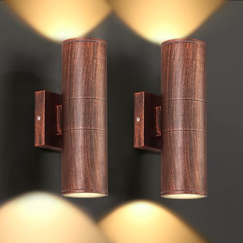 DAKAFUL Outdoor Wall Lights 2 Packs, Integrated LED Cylinder Up Down 12W 2700K Modern Aluminum Light, Waterproof Exterior Light for Porch Patio Door