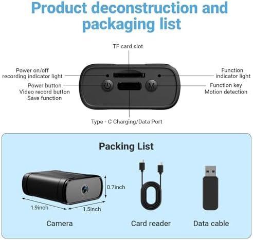 Mini Camera,1080P HD Portable Home Security Camera,Equipped with Motion Detection,Loop Record and Night Vision Functions,No WiFi Needed,Perfect for Monitoring Kids Pets Homes and Offices