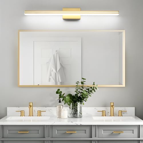 SineRise 40-Inch LED Modern Bathroom Vanity Light Bar, Gold Modern Acrylic Bathroom Wall Lighting Fixtures Over Mirror (Cool White 6000K)