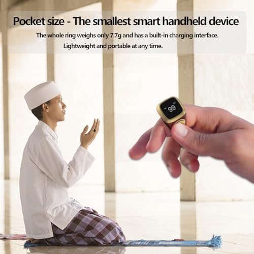 Smart Tasbih Zikr Ring, 20mm Muslim Digital Azan Alarm Clock, Tasbih Counter Smart Ring (Red)
