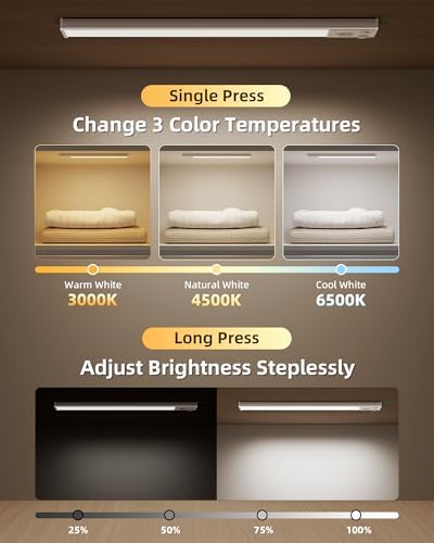 EZVALO Under Cabinet Lighting Wireless, 3Pack 12'' Rechargeable Closet Lights, LED Motion Sensor Indoor, Dimmable & 3 Color Temps Battery Operated with Power Display, for Kitchen, Stairs, Bookshelf