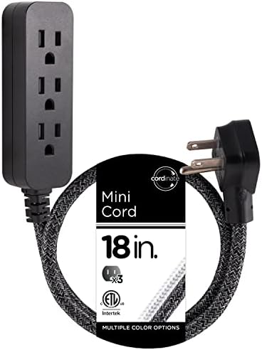 Cordinate Mini 3-Outlet Power Strip, 18 in Braided Extension Cord