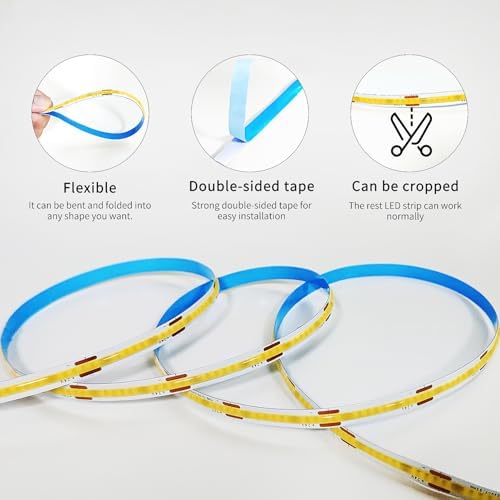 50 FT COB LED Strip Lights Warm White Dimmable DC 24V 3000K