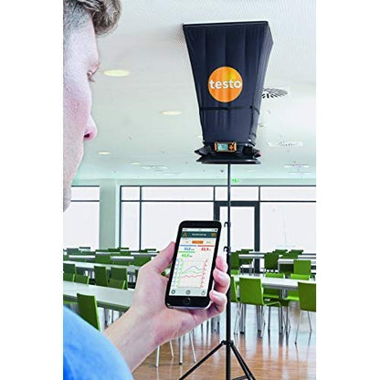 Testo 420 Flow Hood – Airflow Meter HVAC for Air Velocity, Volume Flow, Temperature & Relative Humidity – CFM Meter for Airflow HVAC with Tiltable Display, Bluetooth, and App Compatibility