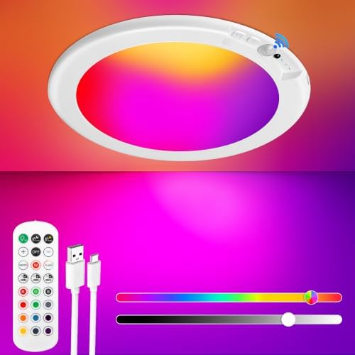 Rechargeable Motion Sensor Ceiling Light, Battery Closet Light 12 RGB Color