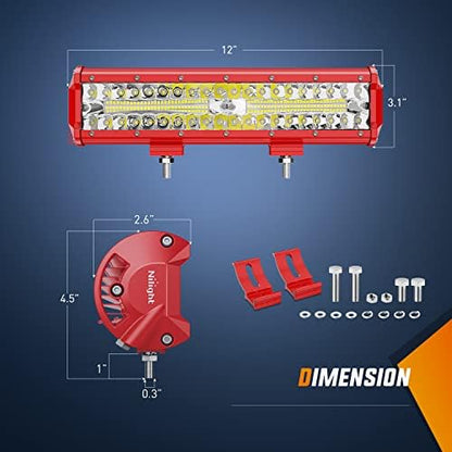 Nilight LED Light Bar 12 Inch with Wiring Kit on Truck SUV UTV, Red Shell