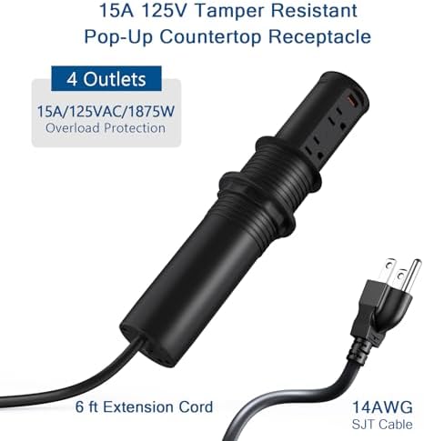 Jgstkcity Pop up Countertop Outlet,2.5in Hole Desk Grommet,65W USB