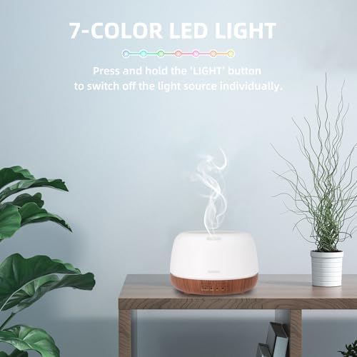 SEEDSEEL 300ML Essential Oil Diffuser, Mini Aromatherapy Diffuser with Remote Control, 7 Color Changing LED Light, 4 Timer for Bedroom, Room, Office