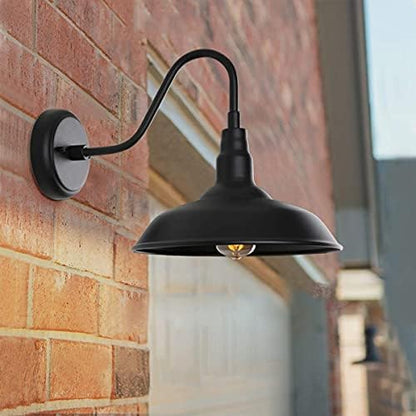 10in Dome Outdoor Barn Light with Wall Mount 2 Pack Black Exterior Gooseneck Lights Farmhouse Style Outdoor Barn Wall Lights Garage Outside Wall Sconce for House, Porch, Patio, Yard
