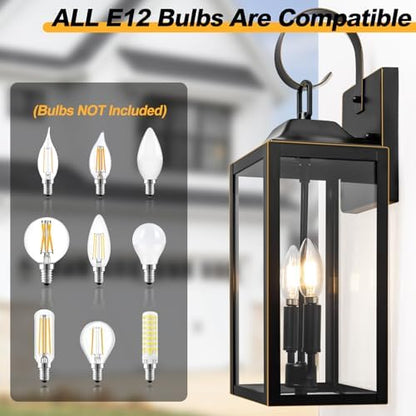 19" Large Outdoor Wall Lights Modern Front Porch Lantern Wall Mount 2-Light