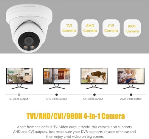 8MP 4K Turret Dome TVI CVI AHD CCTV Security Camera with Visible White LED Lights, 24/7 Full Color 65ft Night Vision, 2.8mm 100° Wide Angle, Outdoor, Metal Housing, ONLY Compatible with 8MP DVR
